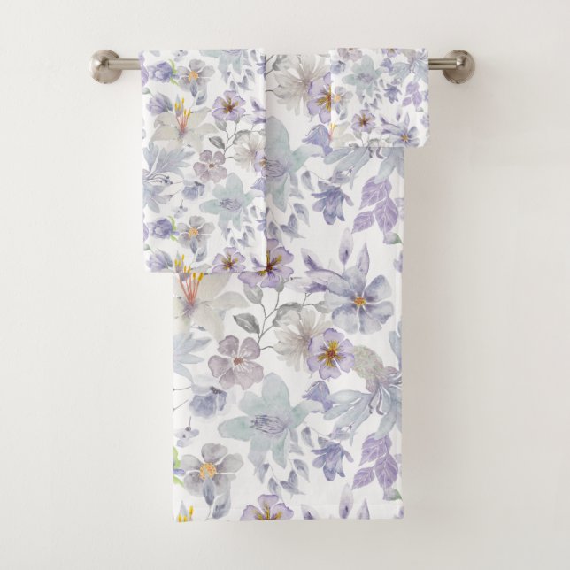 Conjunto De Toalhas Roxo Lilás Verde Suave Flores Florais Íris  (Insitu)