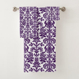 Conjunto De Toalhas Roxo Na Cor damasco Floral Da Vintagem Branca