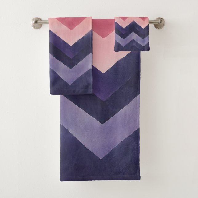 Conjunto De Toalhas Roxo ousado e Chevron rosa (Insitu)