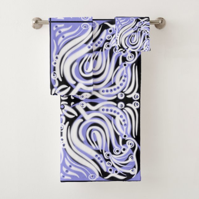 Conjunto De Toalhas Roxo Preto Branco Padrão Abstrato Curly  (Insitu)