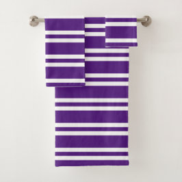 Conjunto De Toalhas Roxo Real e Stripes Brancas