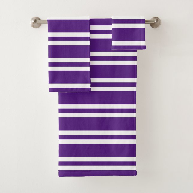 Conjunto De Toalhas Roxo Real e Stripes Brancas (Insitu)