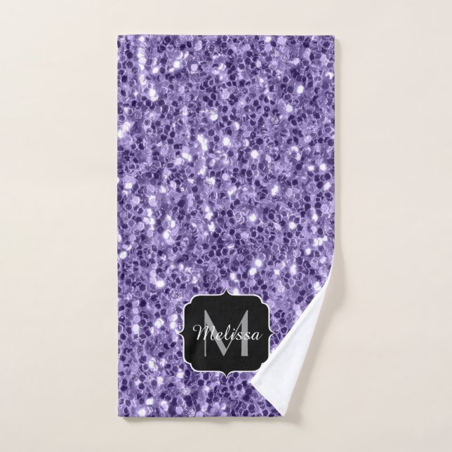 Conjunto De Toalhas Roxo ultra violeta brilho monograma (Toalha de mão)