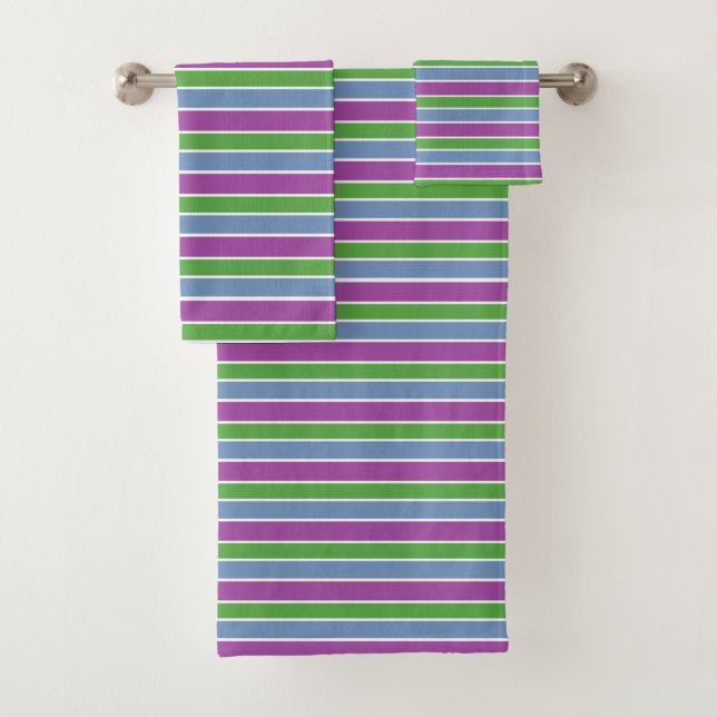 Conjunto De Toalhas Roxo Verde Azul Listrado (Insitu)