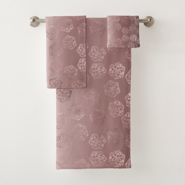 Conjunto De Toalhas RPG Luxe | Mauve Sheen Fantasy Tabletop Gamer Dice (Insitu)