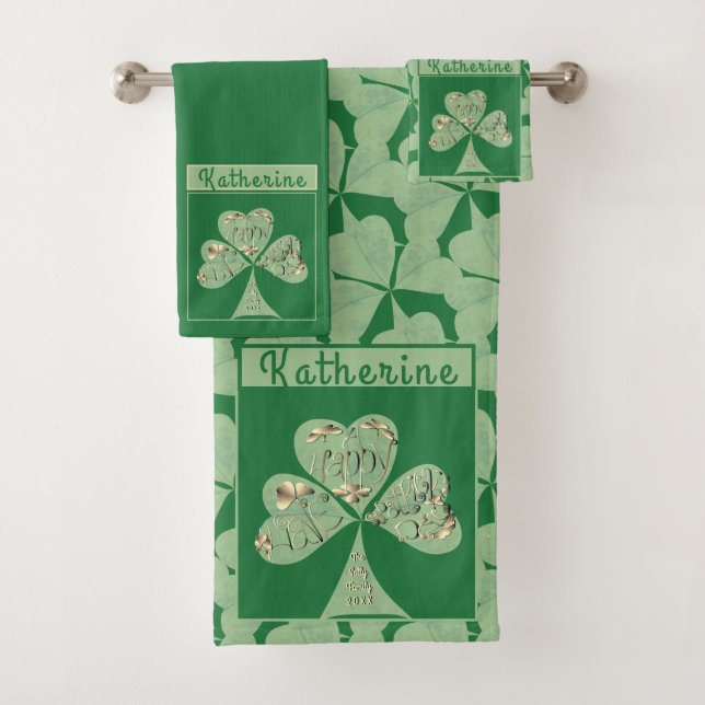 Conjunto De Toalhas "Rua Feliz" do Patrick "Shamrocks Green Towel (Insitu)