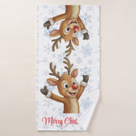 Conjunto De Toalhas Rudolph com Flocos de Neve Azuis