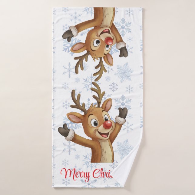 Conjunto De Toalhas Rudolph with Blue Snowflakes  (Toalha de Banho)