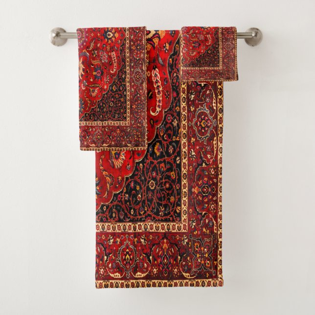 Conjunto De Toalhas Rug Persa Vermelho de Mashhad (Insitu)
