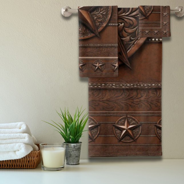 Conjunto De Toalhas Russo Farmhouse Cowboy Western Country Texas Star (Rustic Farmhouse Cowboy Western Country Texas Star Bath Towel Set)