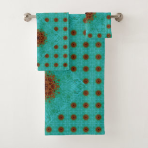 Conjunto De Toalhas Rust Brown e Teal Green Mandala Azulejo