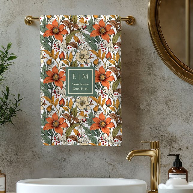 Conjunto De Toalhas Rustic Autumn Blooms Olive Terracotta Bath Towels (Rustic Autumn Blooms Olive Terracotta Bath Towel)