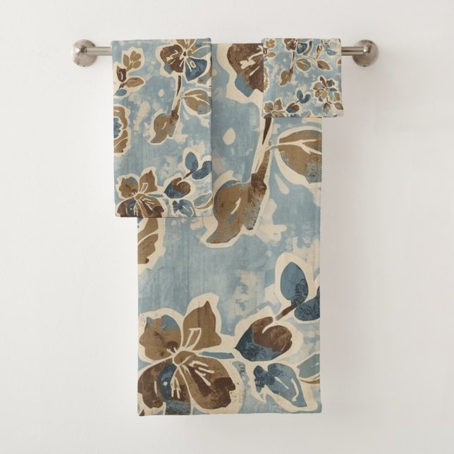 Conjunto De Toalhas Rustic Blue Brown Tan Floral (Insitu)