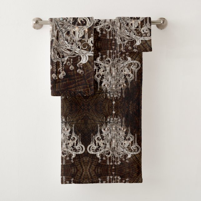Conjunto De Toalhas Rustic Brown Barnood Country Crystal Chandelier (Insitu)