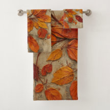 Rustic Burnt Orange Red Tan Botanical Fall Leaves