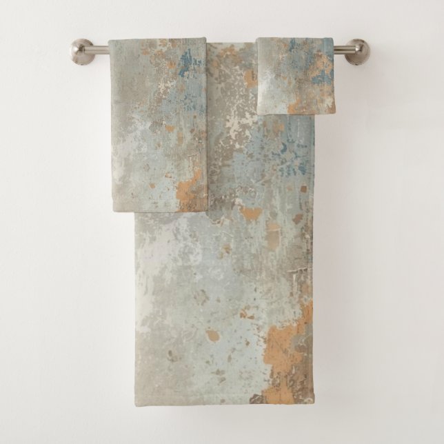 Conjunto De Toalhas Rustic Dusty Blue Light Brown Abstract Farmhouse (Insitu)