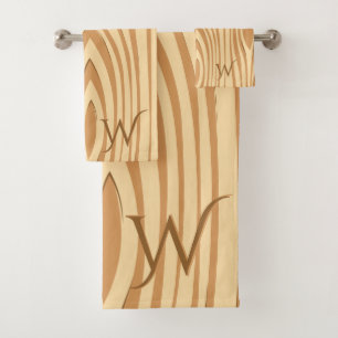 Conjunto De Toalhas Rustic Faux Stainha Castanho Monograma Personaliza