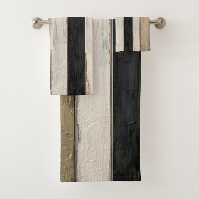 Conjunto De Toalhas Rustic Gold Black Cream Farmhouse Barnwood Stripe (Insitu)