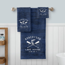 Conjunto De Toalhas Rustic Lake House Nome da Família Blue Wood
