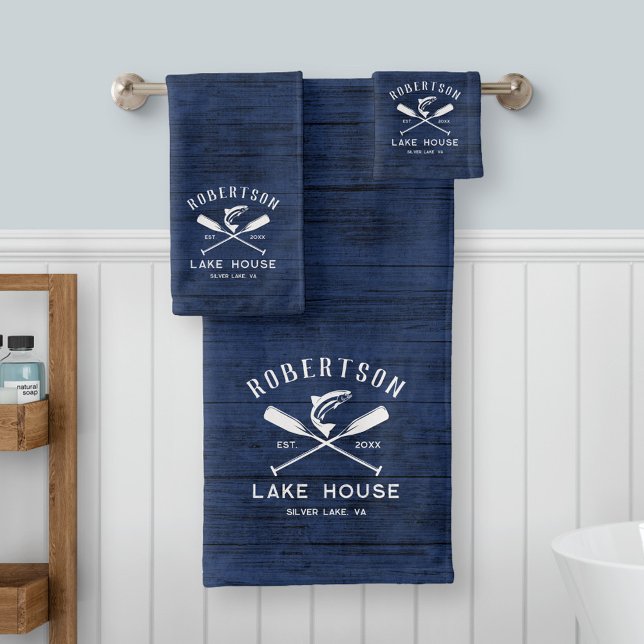 Conjunto De Toalhas Rustic Lake House Nome da Família Blue Wood (Criador carregado)