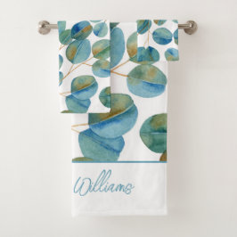 Conjunto De Toalhas Rustic Watercolor Eucalyptus Deixa Personalizado