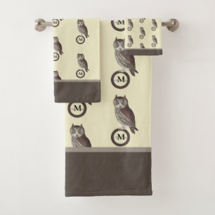 Conjunto De Toalhas Rustic Watercolor Owl Monograma Nome Ivory Cream