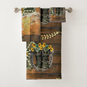 Conjunto De Toalhas Rústico Cavalo Girassol Vagabundo Vagão Roda Botas