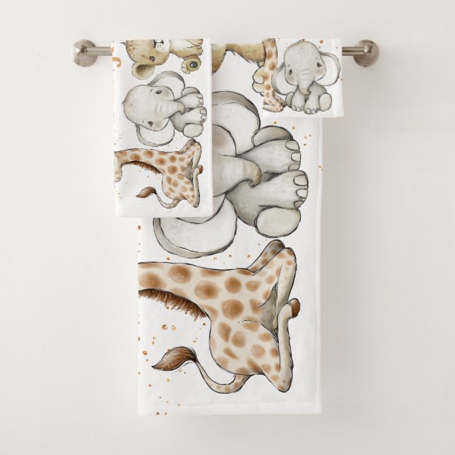 Conjunto De Toalhas Safari Bebês com Nome Bath Towel Set (Insitu)