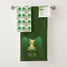 Conjunto De Toalhas Safari de Ilustração Personalizada de Leão