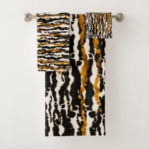 Conjunto De Toalhas Safari Moderno Dourado e Preto Chuva Glam da Selva