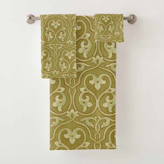 Conjunto De Toalhas Sage Green e Dourada Art Nouveau Patterno (Insitu)