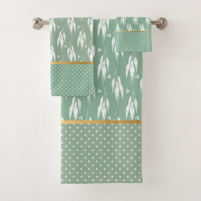 CONJUNTO DE TOALHAS SAGE GREEN EUCALYPTUS SPOT BATHROOM TOWEL SET (Insitu)