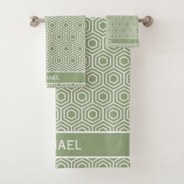 Conjunto De Toalhas Sage Green Hexagon Honeycomb Nome do Padrão