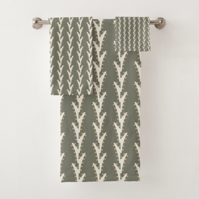 Conjunto De Toalhas Sage Green Jagged Stripes (Insitu)