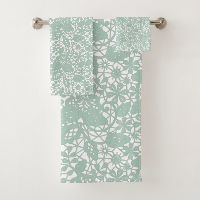 Conjunto De Toalhas Sage Green Lace Design BATHROOM TOWET (Insitu)