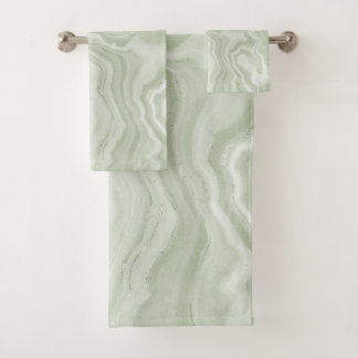Conjunto De Toalhas Sage Green Marble
