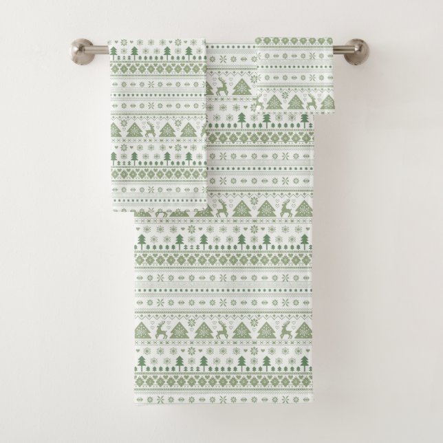 Conjunto De Toalhas Sage Green Scandinávia Nordic Winter Christmas (Insitu)