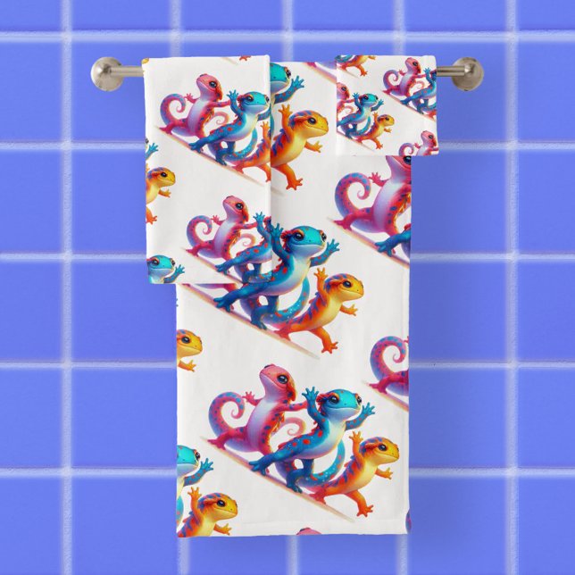 Conjunto De Toalhas Salamandras Coloridas do Slide Salamander (Dancing Salamanders Bath Towel Set Cover Photo)