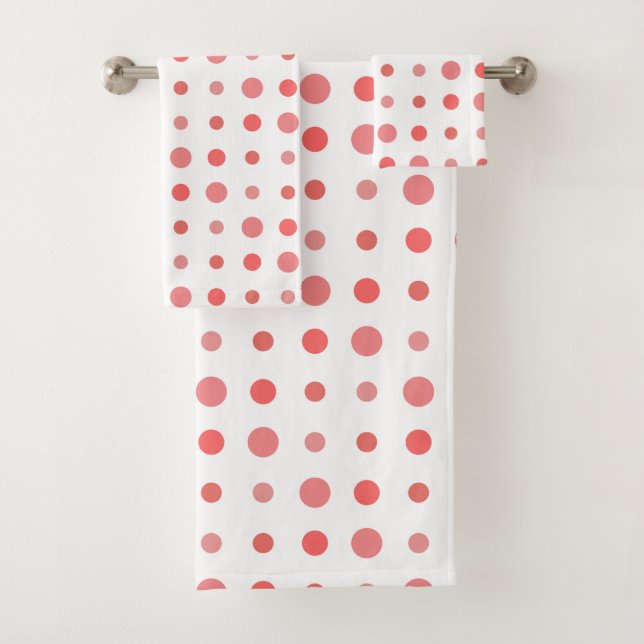 Conjunto De Toalhas Salmão e pontos cor-de-rosa em branco (Insitu)