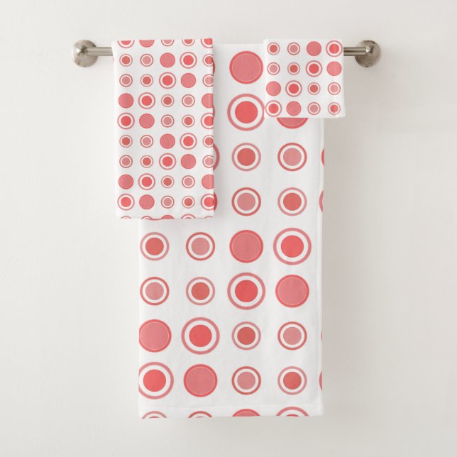 Conjunto De Toalhas Salmão e pontos cor-de-rosa em branco (Insitu)