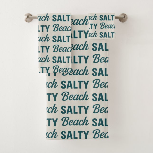 Conjunto De Toalhas Salty Beach Teal Sand Coastal Beach Decor Graphic (Insitu)