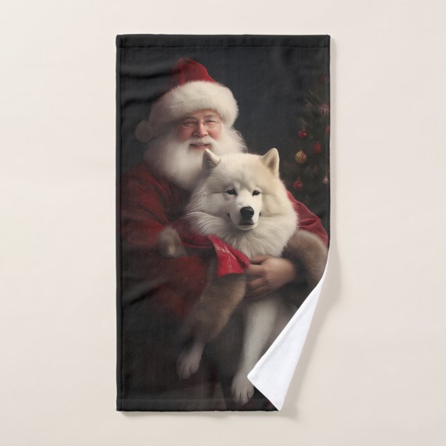 Conjunto De Toalhas Samoyed Com Papai Noel Natal Festivo (Toalha de mão)