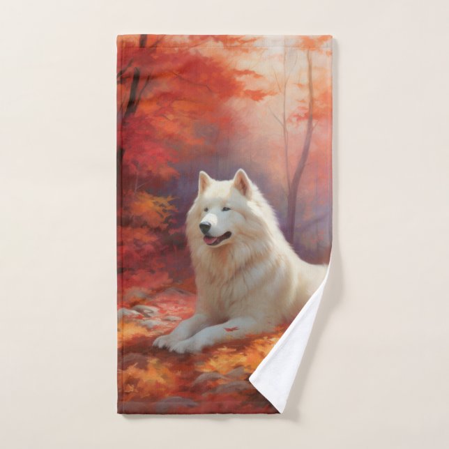 Conjunto De Toalhas Samoyed nas Folhas de Outono Caem Inspiram (Toalha de mão)