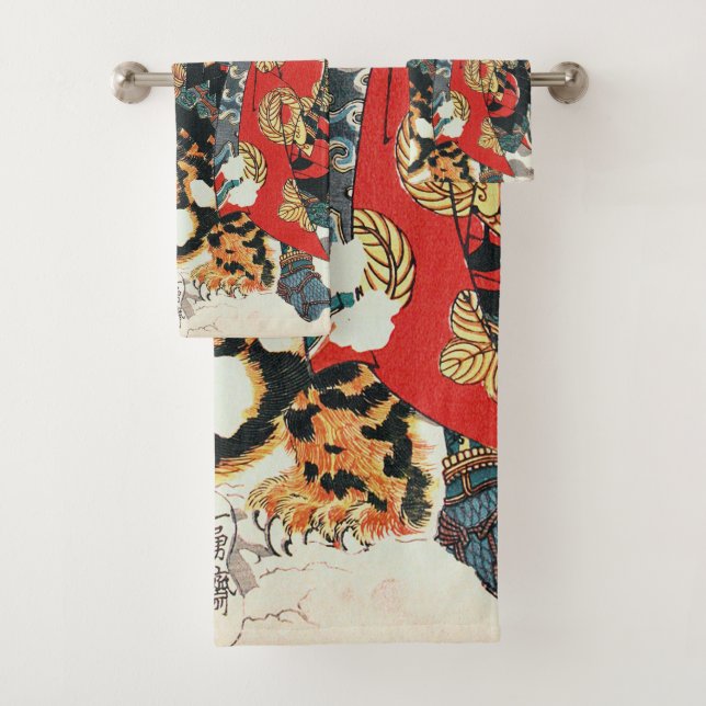 Conjunto De Toalhas Samurai Lutando contra um Tigre, Kuniyoshi, Ukiyo- (Insitu)