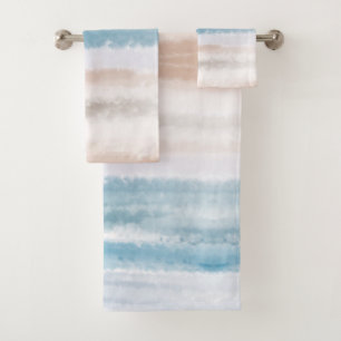 Conjunto De Toalhas Sandy Beach Ocean Waves Abstrato Watercolor