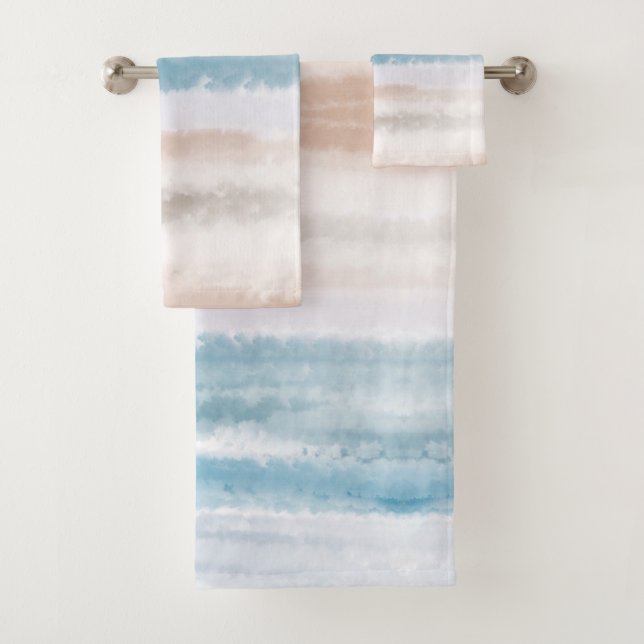 Conjunto De Toalhas Sandy Beach Ocean Waves Abstrato Watercolor (Insitu)