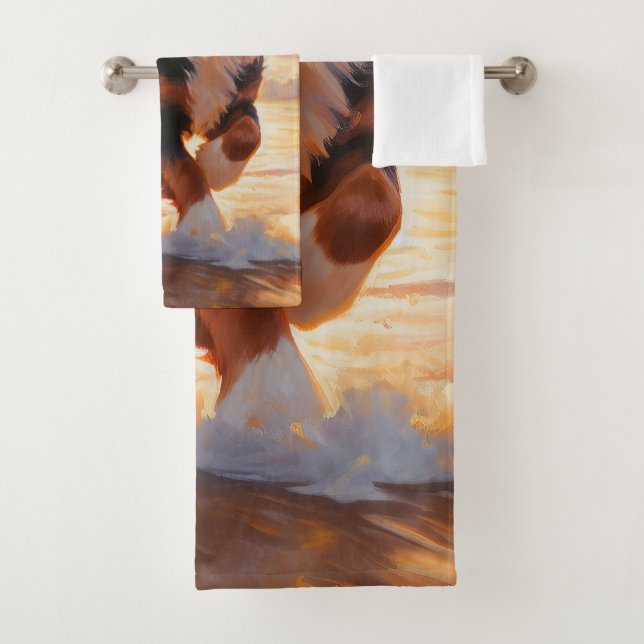 Conjunto De Toalhas Sandy Paws Bernese Mountain Dog em Beach Sunset (Insitu)