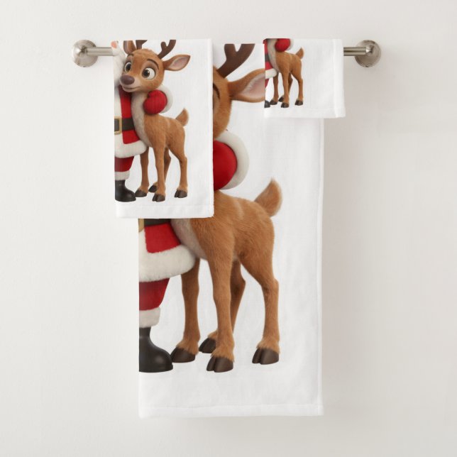 Conjunto De Toalhas Santa Claus and Rudolph Cartoon (Insitu)