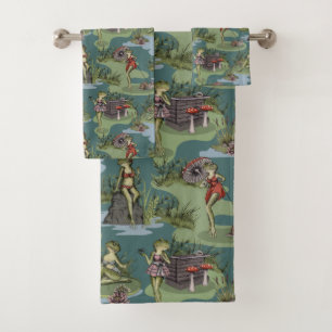 Conjunto De Toalhas Sapos de Meninas de Pin-Up Vintage