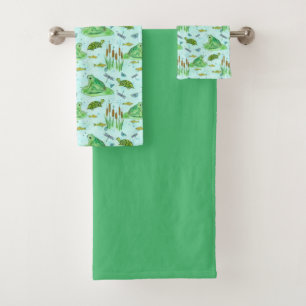 Conjunto De Toalhas Sapos Tartarugas Peixes Verdes